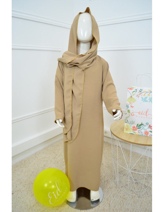 Robe Abaya beige avec voile incorporé – fille - Accueil