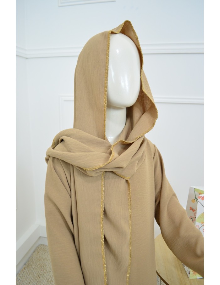Robe Abaya beige avec voile incorporé – fille - Accueil
