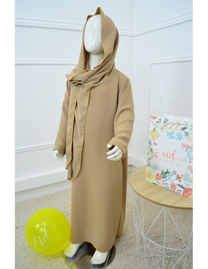Robe Abaya beige avec voile incorporé – fille - Accueil