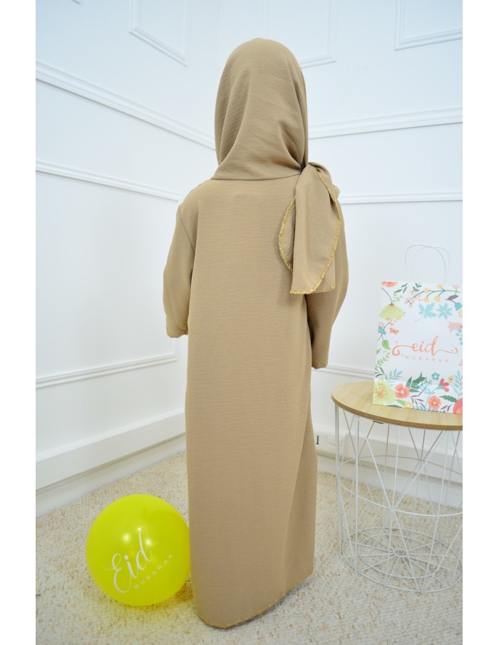 Robe Abaya beige avec voile incorporé – fille - Accueil