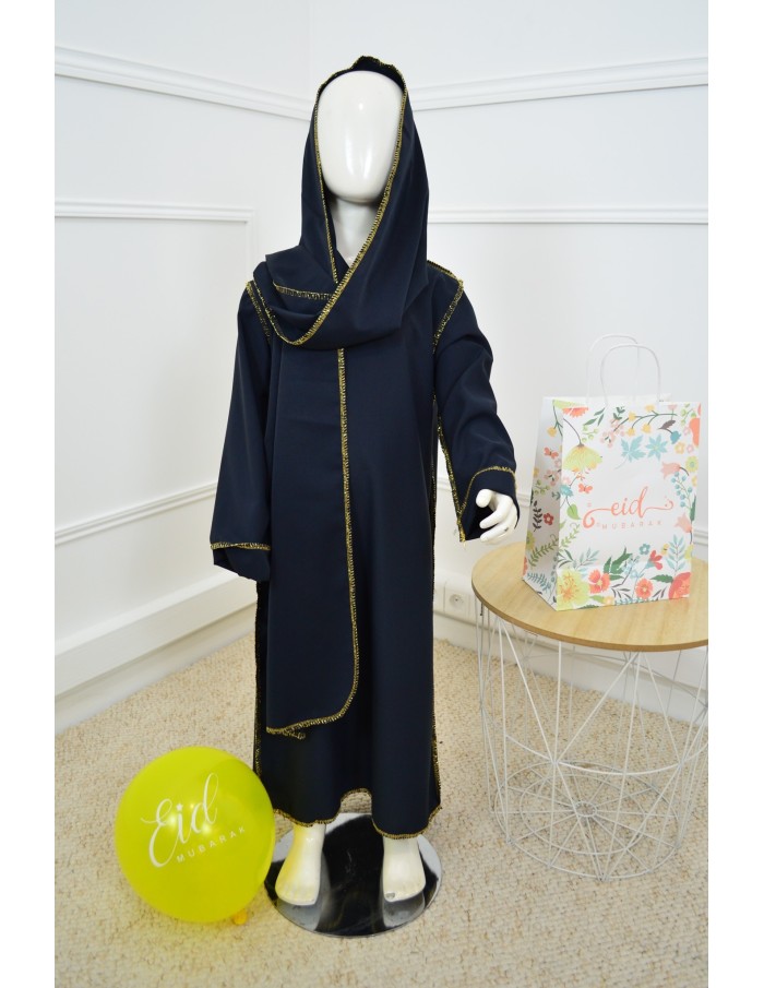 Robe Abaya bleu marine avec voile intégré – fille - Accueil