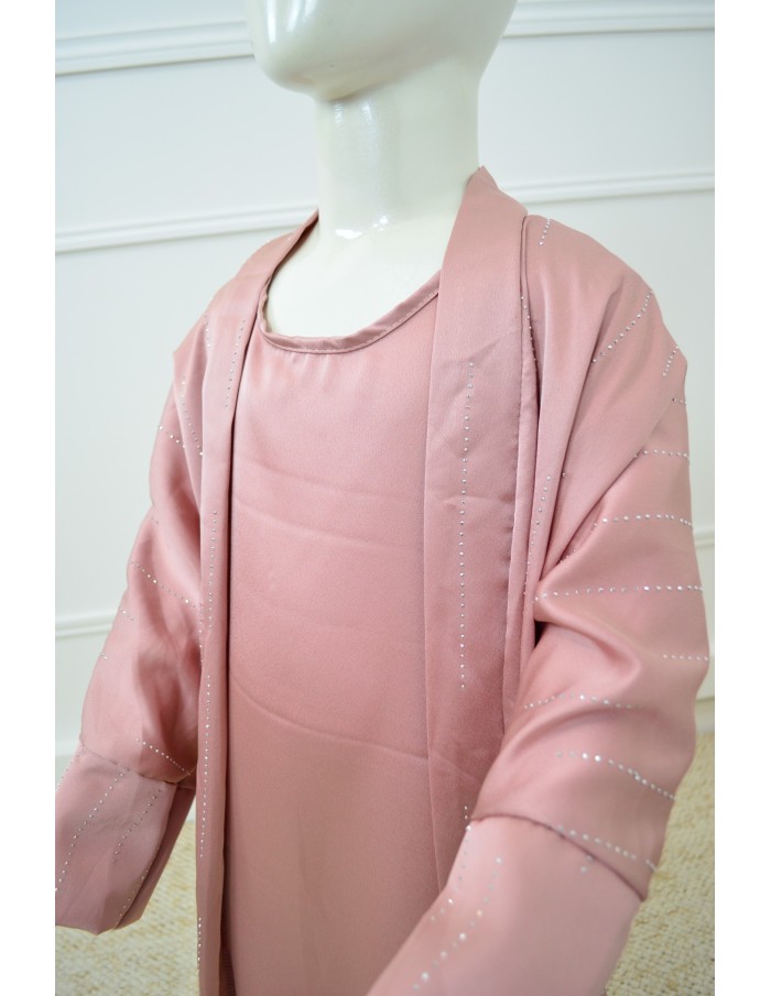 Ensemble rose Gilet + Robe Longue Sans Manches avec Strass - fille de 4 à 14 ans - Accueil