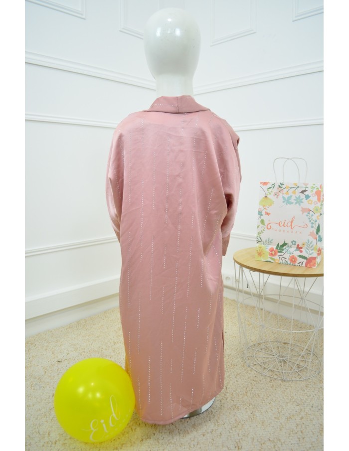 Ensemble rose Gilet + Robe Longue Sans Manches avec Strass - fille de 4 à 14 ans - Accueil
