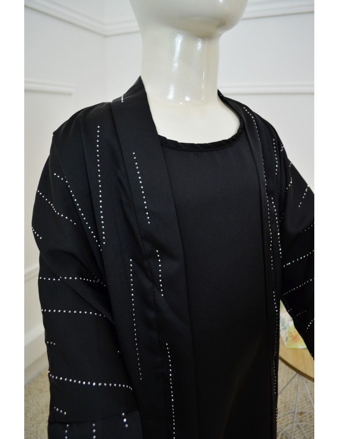 Ensemble noir Gilet + Robe Longue Sans Manches avec Strass - fille de 4 à 14 ans - Accueil