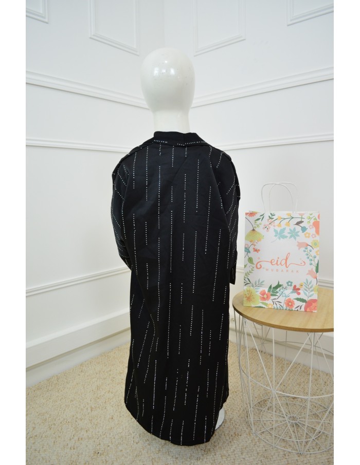 Ensemble noir Gilet + Robe Longue Sans Manches avec Strass - fille de 4 à 14 ans - Accueil