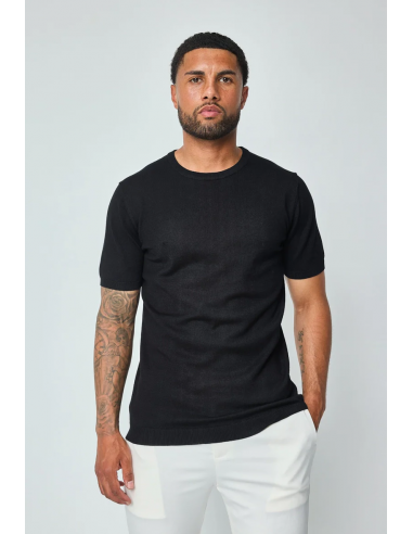 T-shirt noir manches courtes uni en...