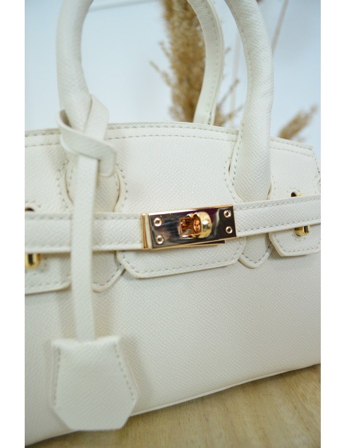 Sac à main crème femme – Mini format avec finitions dorées chic