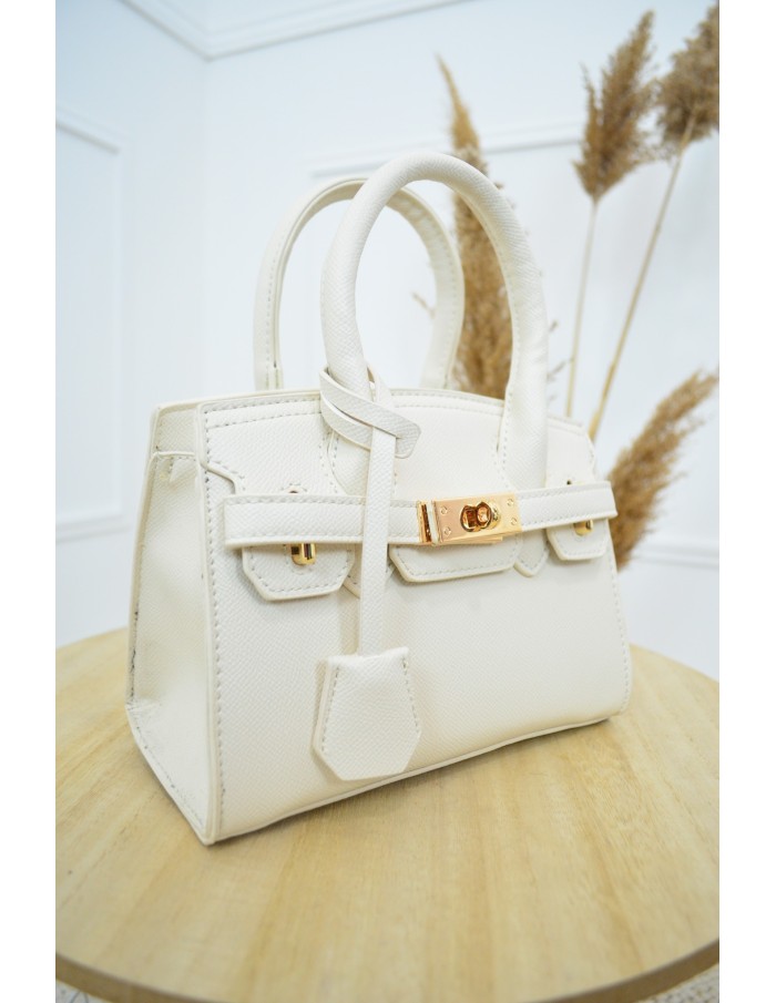 Sac à main crème femme – Mini format avec finitions dorées chic
