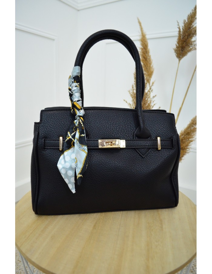 Sac à main bi-matière noir avec detail doré