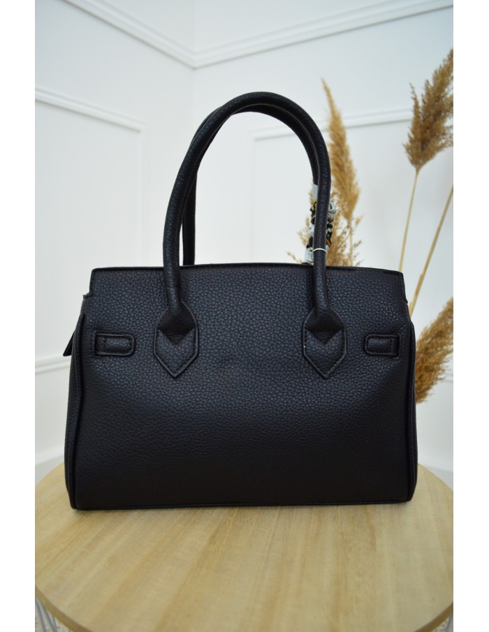 Sac à main bi-matière noir avec detail doré
