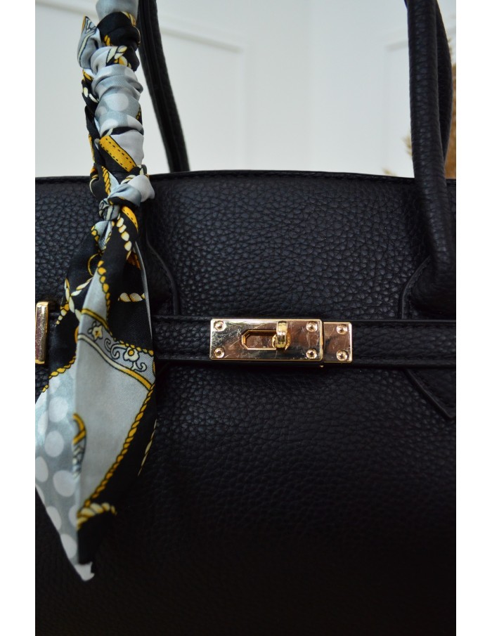 Sac à main bi-matière noir avec detail doré