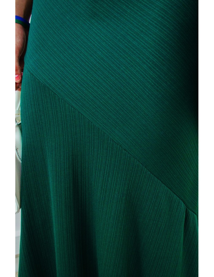 Robe longue vert foncé bustier côtelée avec foulard – Taille unique femme 34 à 42