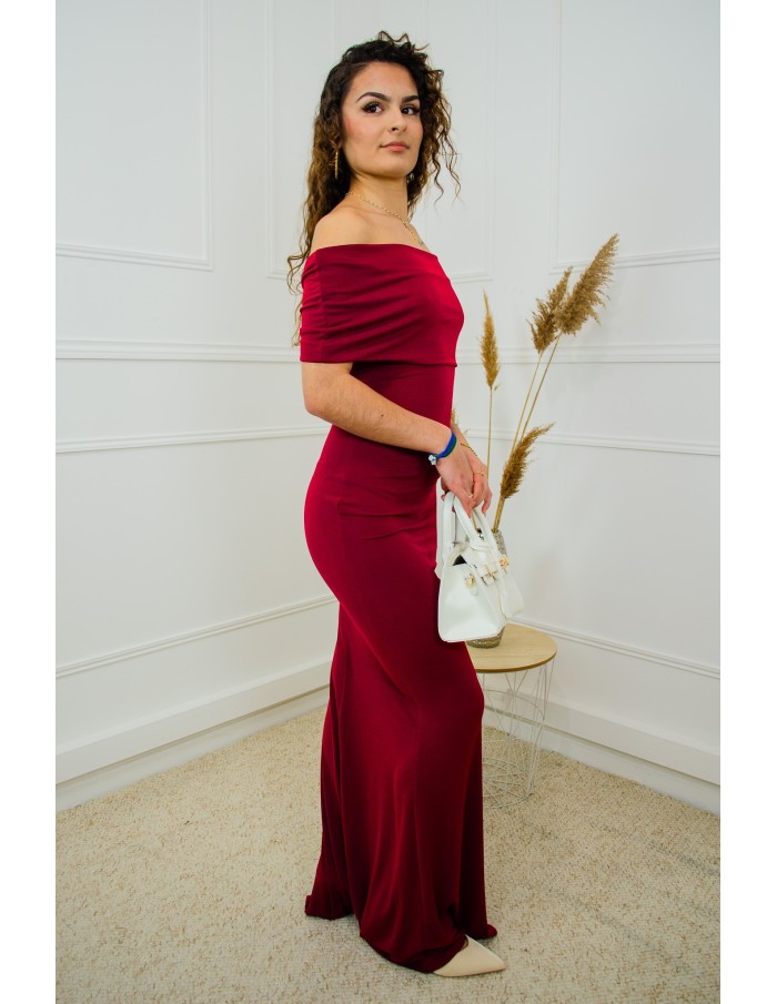 Robe longue bordeaux moulante épaules dénudées – Taille unique 34 à 42