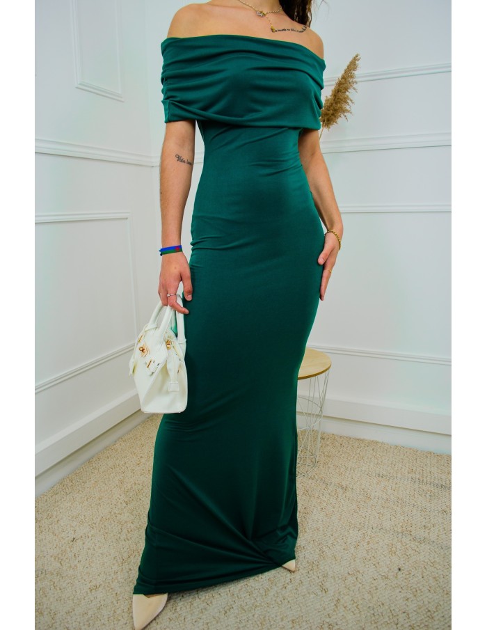 Robe longue vert foncé moulante à épaules dénudées - femme - Accueil