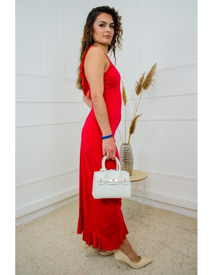 Robe longue rouge à volants - femme - Accueil