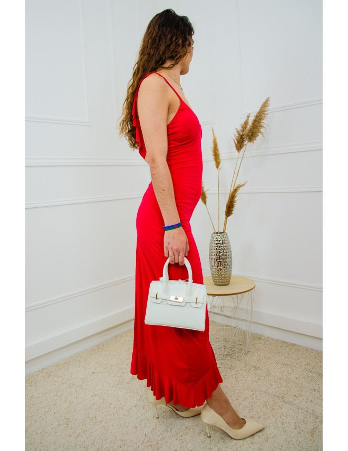 Robe longue rouge à volants - femme - Accueil