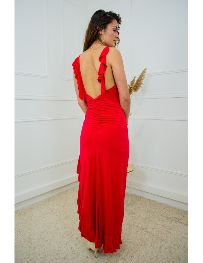 Robe longue rouge à volants - femme - Accueil