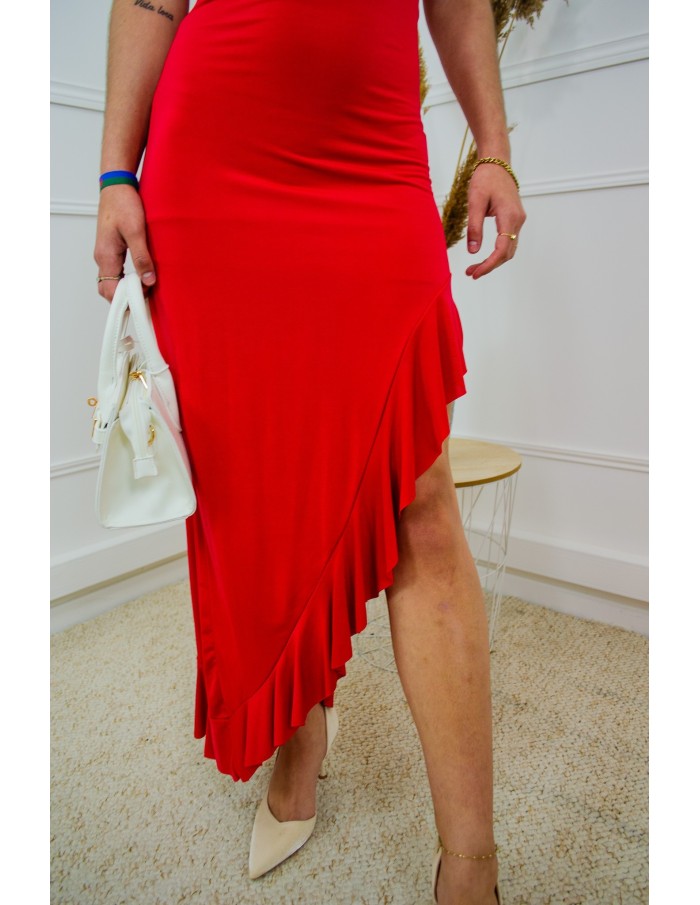 Robe longue rouge à volants - femme - Accueil