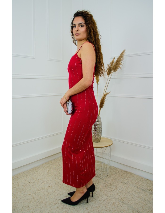 Robe longue rouge avec strass - femme - Accueil