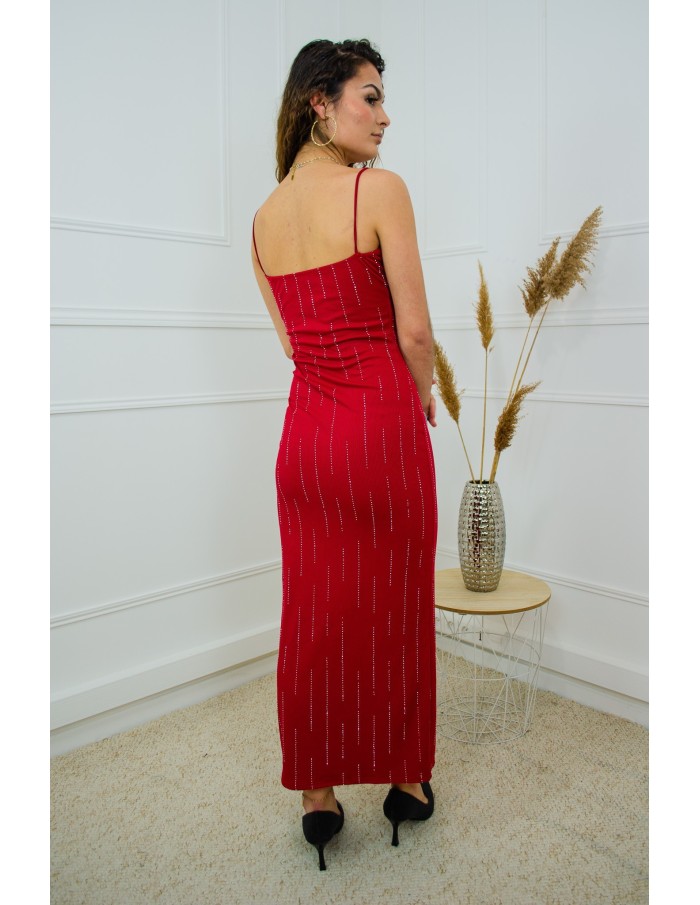 Robe longue rouge avec strass - femme - Accueil