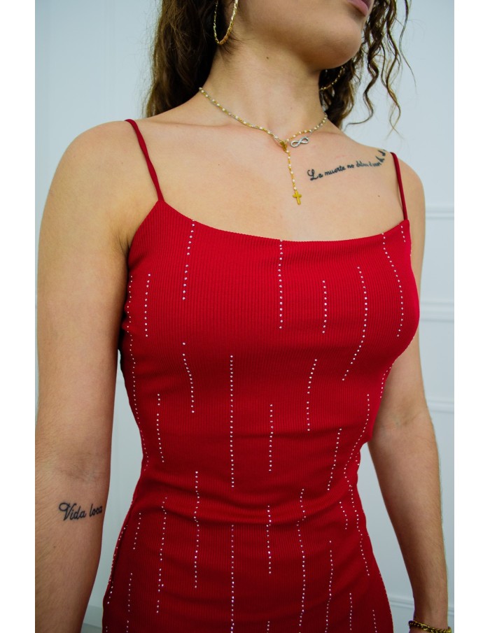 Robe longue rouge avec strass - femme - Accueil