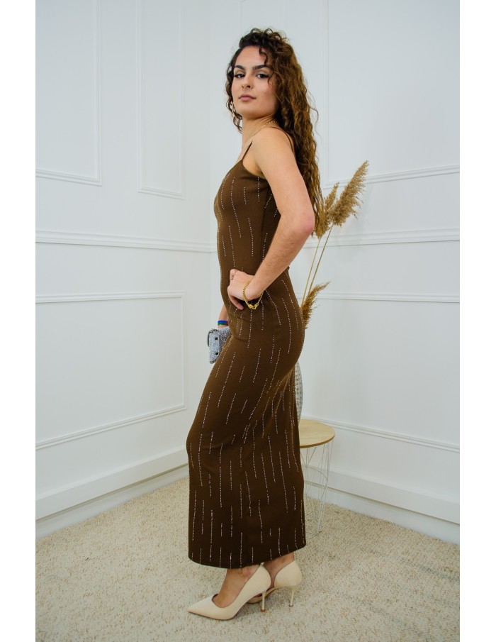 Robe longue marron avec strass - femme - Accueil