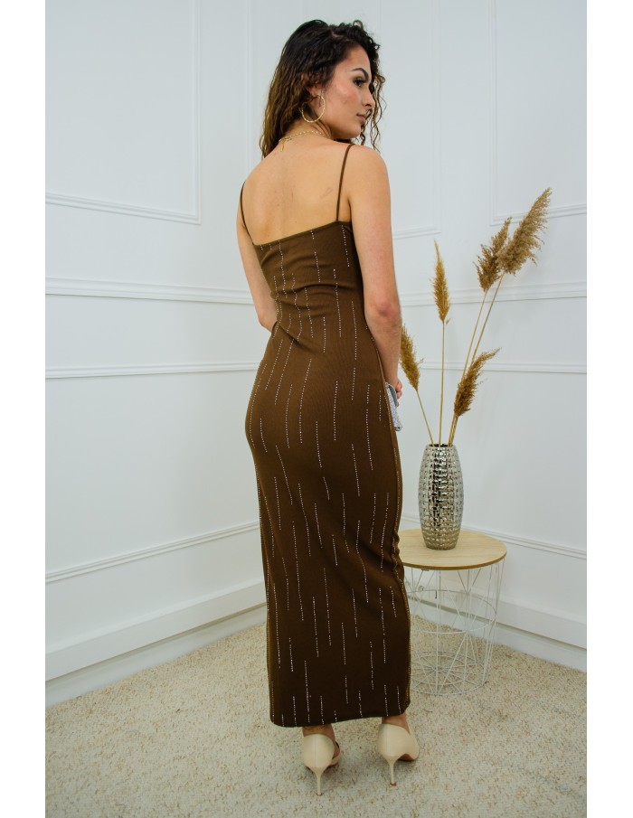 Robe longue marron avec strass - femme - Accueil