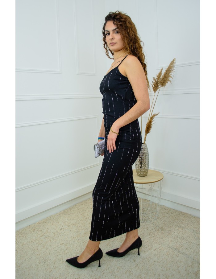 Robe longue noire avec strass - femme - Accueil