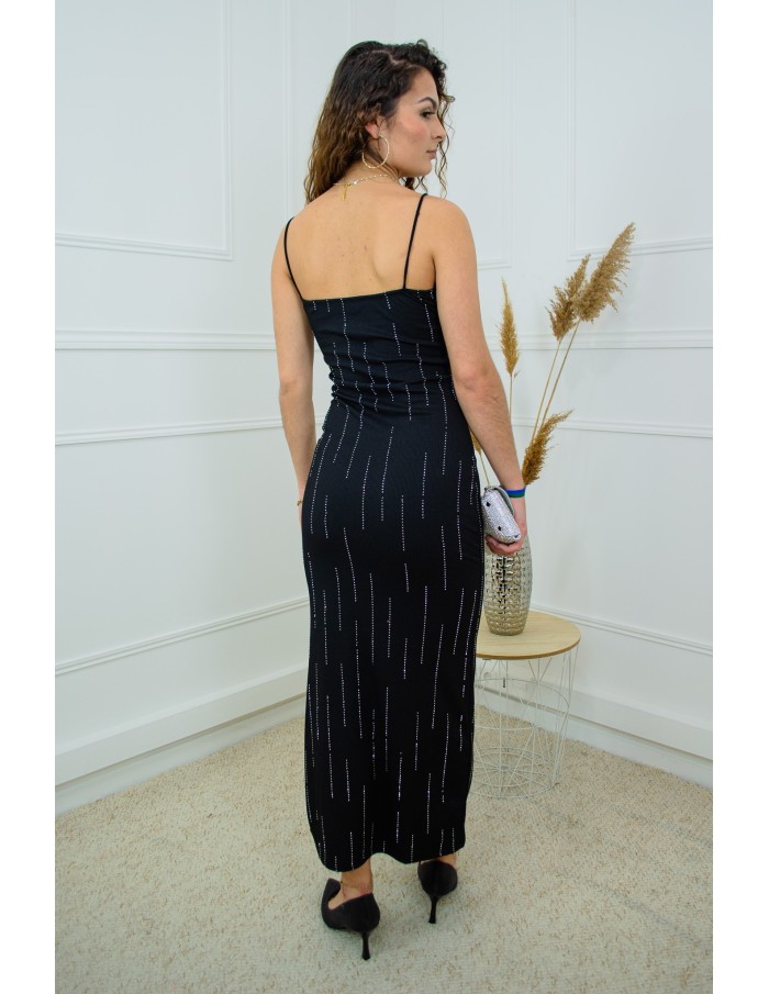 Robe longue noire avec strass - femme - Accueil
