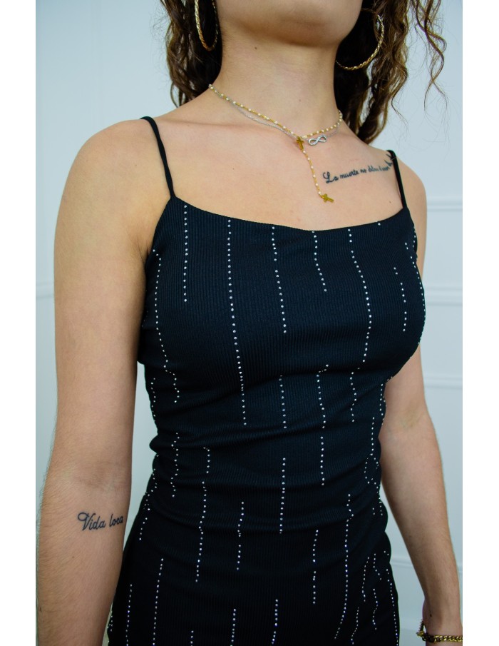 Robe longue noire avec strass - femme - Accueil