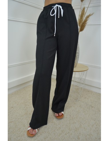Pantalon noir fluide texturé - femme