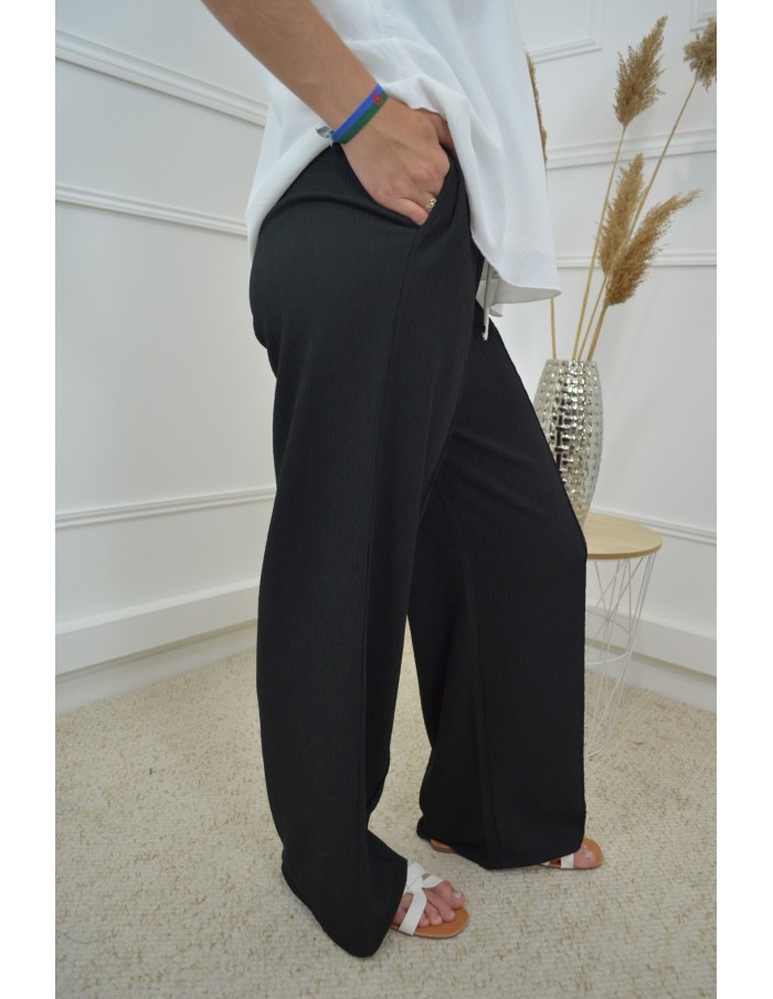 Pantalon noir fluide texturé - femme - Accueil