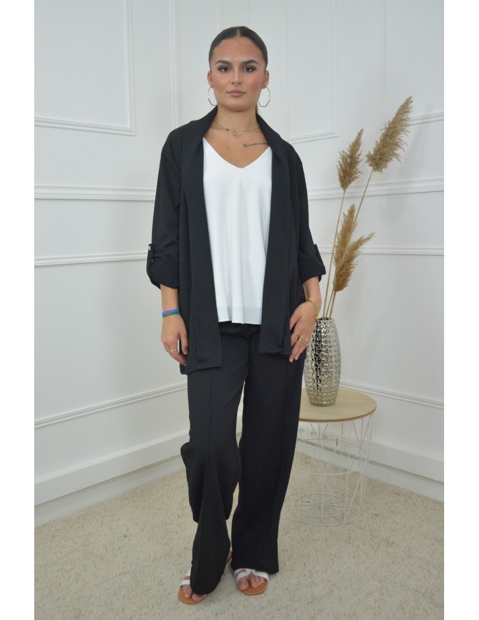 Pantalon noir fluide texturé - femme - Accueil