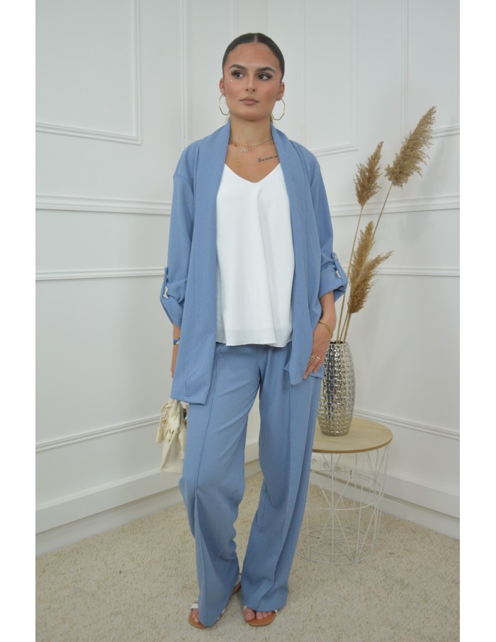 Pantalon bleu fluide texturé - femme - Accueil