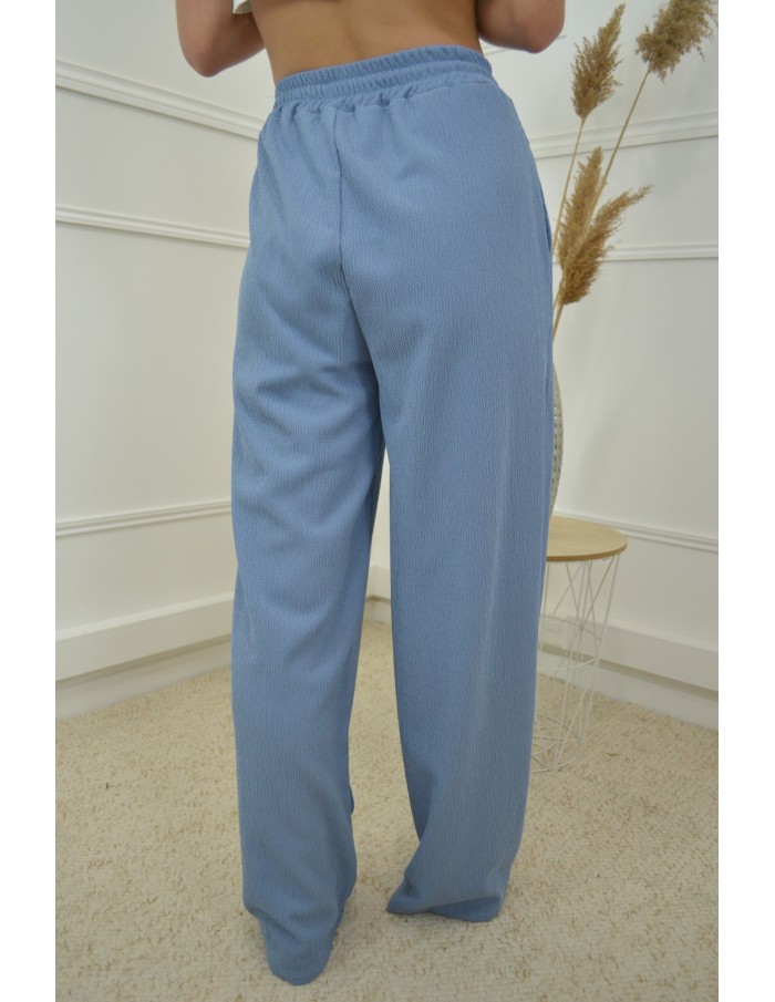Pantalon bleu fluide texturé - femme - Accueil