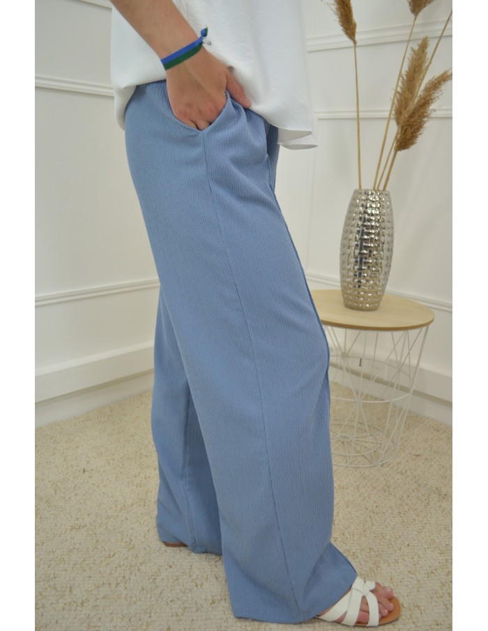 Pantalon bleu fluide texturé - femme - Accueil