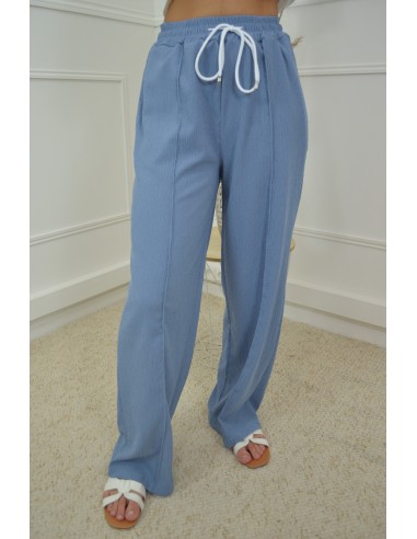 Pantalon bleu fluide texturé - femme