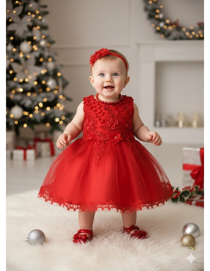 Robe de Fête bébé – Rouge Élégance Festive - Accueil