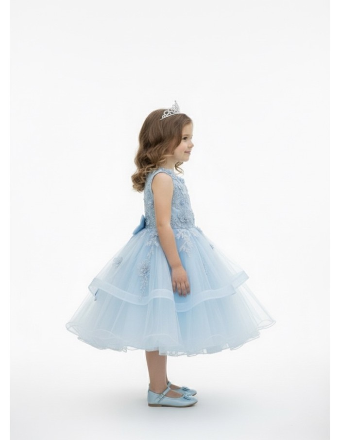 Robe de Fête Fille - Bleu Ciel Tulle - Accueil