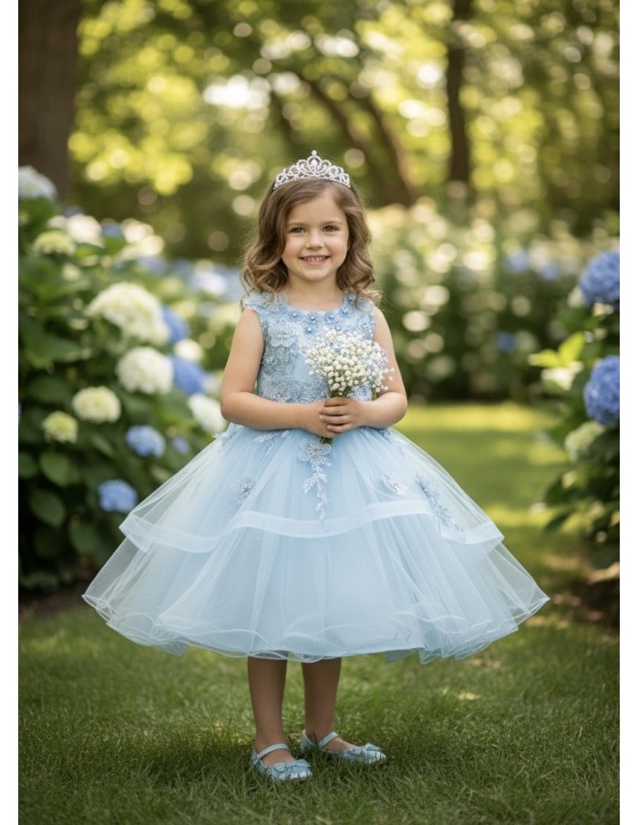 Robe de Fête Fille - Bleu Ciel Tulle - Accueil