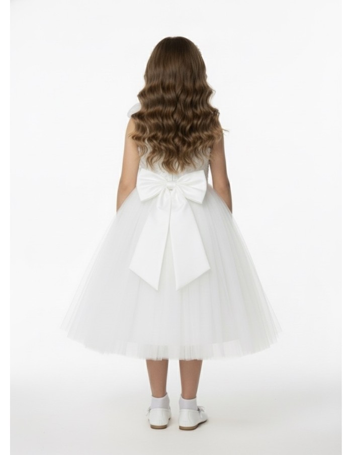 Robe asymétrique blanche fille – Tulle & grand nœud - Accueil