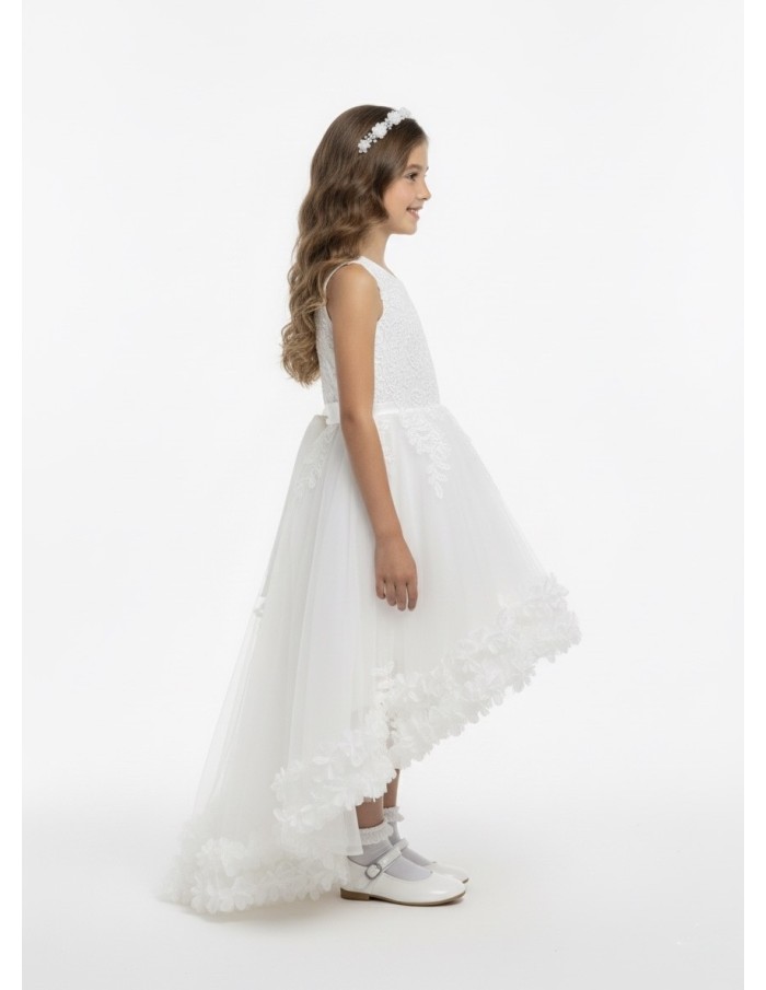 Robe Blanche Fille – Dentelle, Tulle & Nœud Satin - Accueil