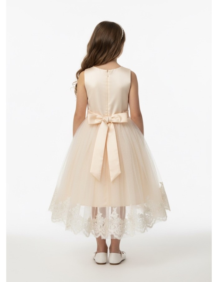 Robe Fille Crème/Abricot – Dentelle & Nœud Satin - Accueil
