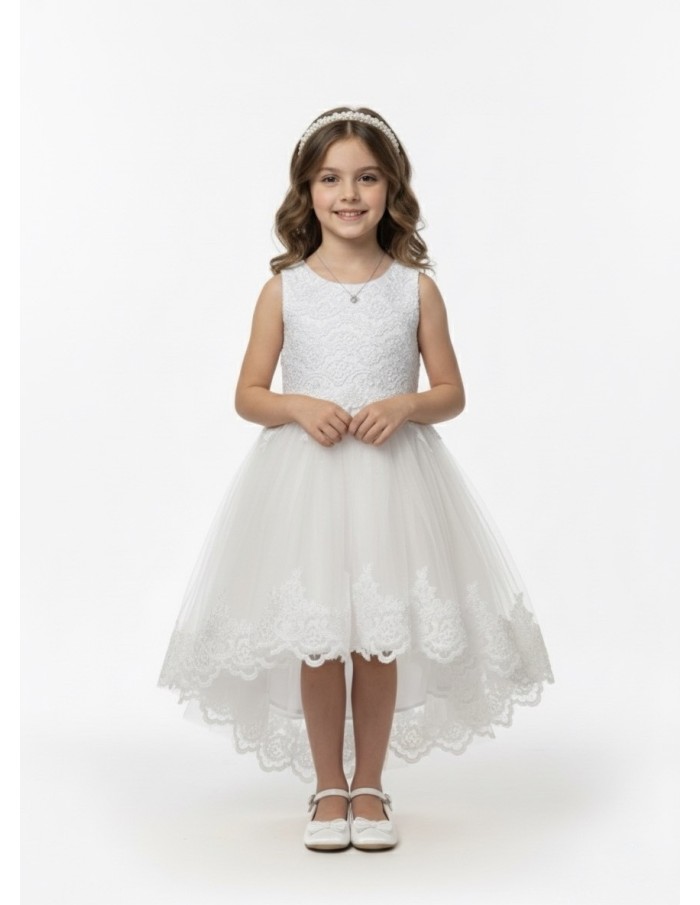 Robe Fille Blanche – Dentelle & Nœud Satin - Accueil