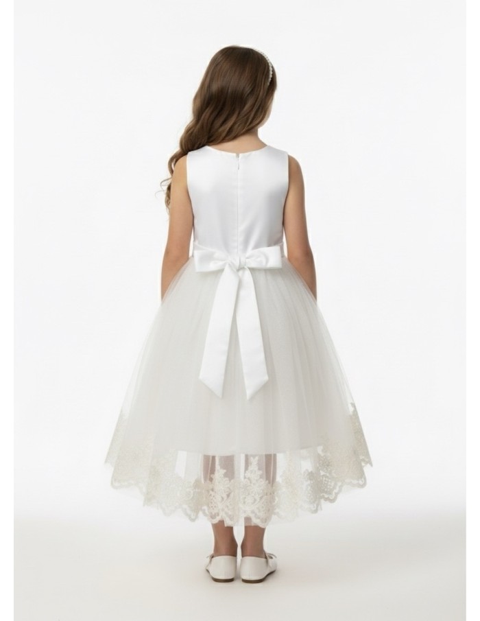 Robe Fille Blanche – Dentelle & Nœud Satin - Accueil