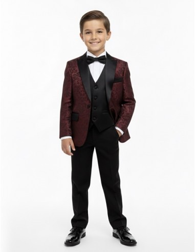 COSTUME BORDEAUX TEXTURÉ 5 PIÈCES -...