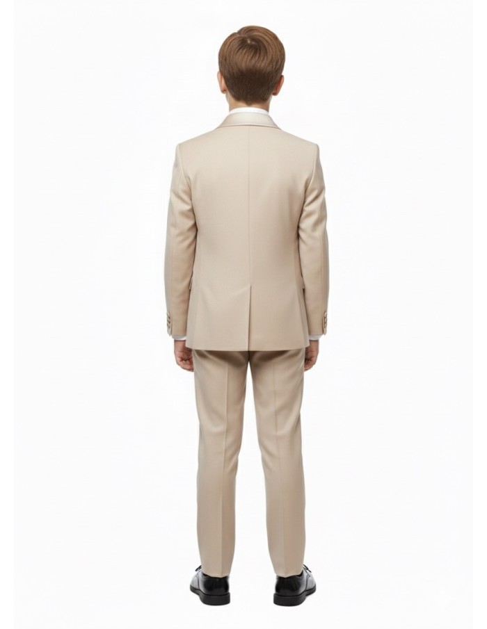 COSTUME BEIGE 5 PIÈCES COL SATIN - GARÇON