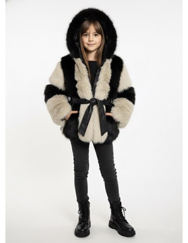 PARKA EN FOURRURE BLANC ET NOIR -...