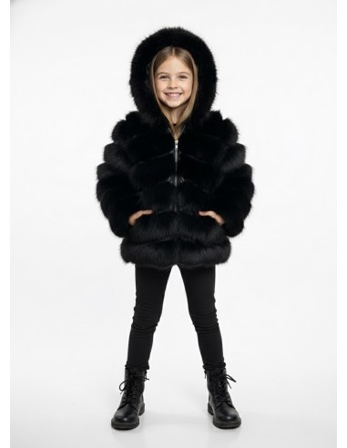 Doudoune Fourrure Noir Capuche -...