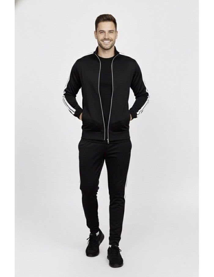 Ensemble noir zippé a bandes blanches - homme